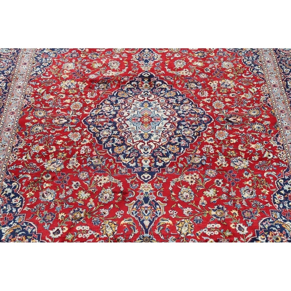 Vintage Kashan Floral Hand Knotted Kork Wool Persian Area Rug - 12'7" x 9'9"