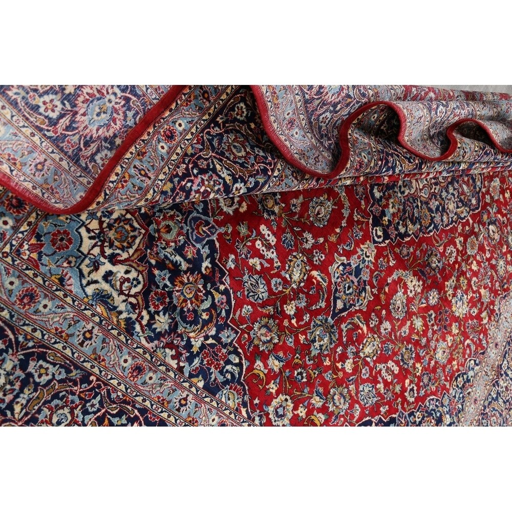 Vintage Kashan Floral Hand Knotted Kork Wool Persian Area Rug - 12'7" x 9'9"