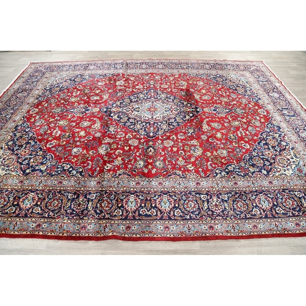 Vintage Kashan Floral Hand Knotted Kork Wool Persian Area Rug - 12'7" x 9'9"