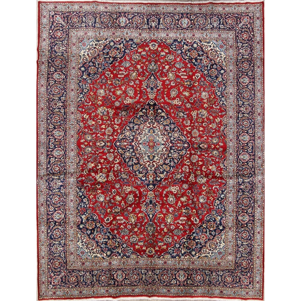 Vintage Kashan Floral Hand Knotted Kork Wool Persian Area Rug - 12'7" x 9'9"