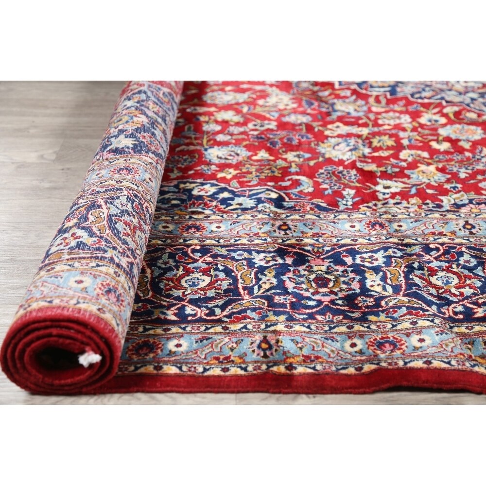 Vintage Kashan Floral Hand Knotted Kork Wool Persian Area Rug - 12'7" x 9'9"