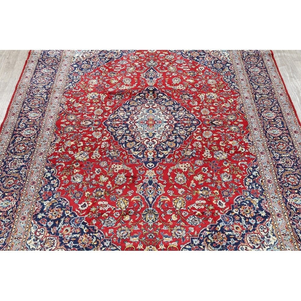 Vintage Kashan Floral Hand Knotted Kork Wool Persian Area Rug - 12'7" x 9'9"