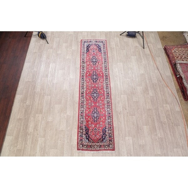 Vintage Kashan Floral Handmade Wool Persian Rug - 10'5" x 2'7" Runner