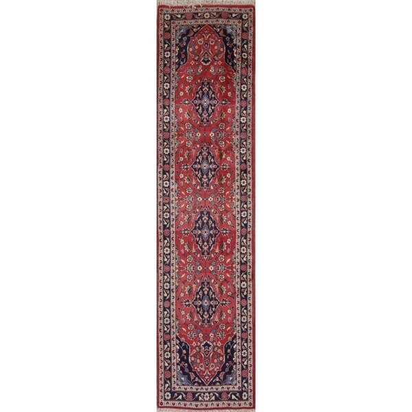 Vintage Kashan Floral Handmade Wool Persian Rug - 10'5" x 2'7" Runner