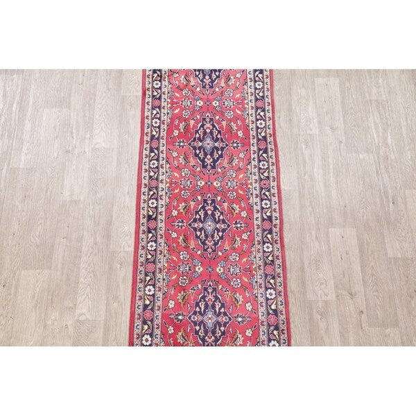 Vintage Kashan Floral Handmade Wool Persian Rug - 10'5" x 2'7" Runner