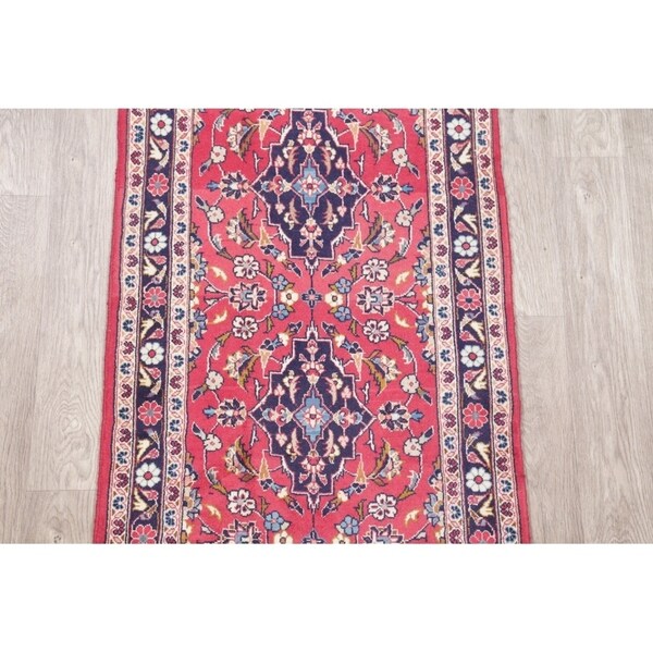 Vintage Kashan Floral Handmade Wool Persian Rug - 10'5" x 2'7" Runner
