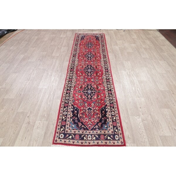 Vintage Kashan Floral Handmade Wool Persian Rug - 10'5" x 2'7" Runner