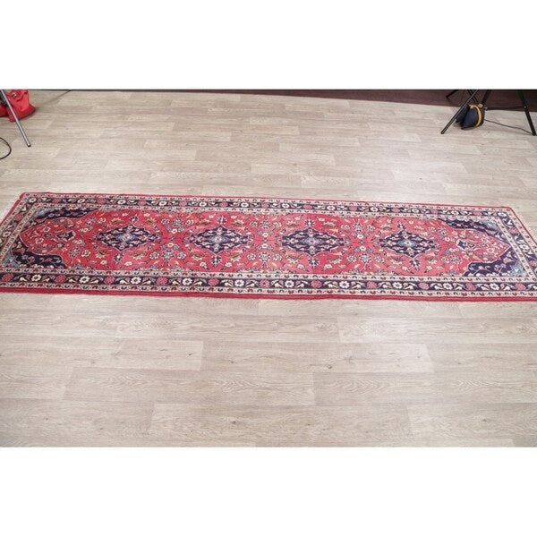 Vintage Kashan Floral Handmade Wool Persian Rug - 10'5" x 2'7" Runner