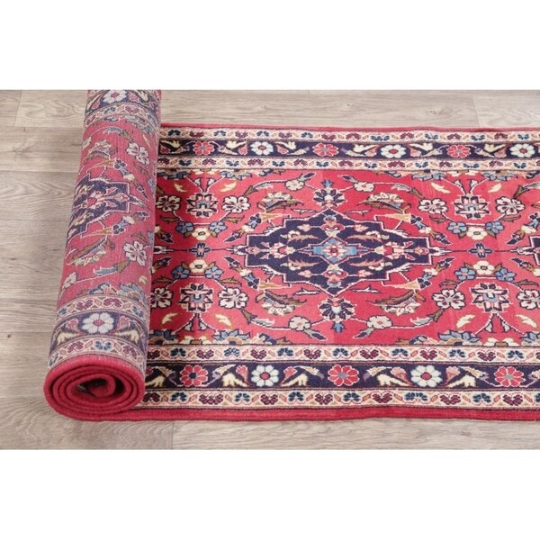 Vintage Kashan Floral Handmade Wool Persian Rug - 10'5" x 2'7" Runner