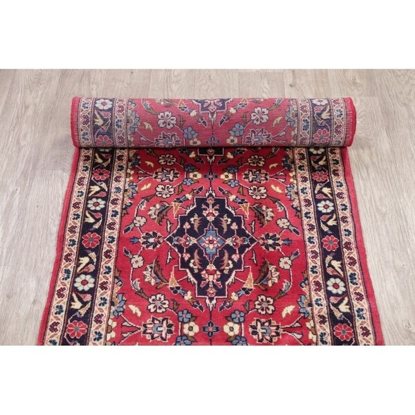 Vintage Kashan Floral Handmade Wool Persian Rug - 10'5" x 2'7" Runner