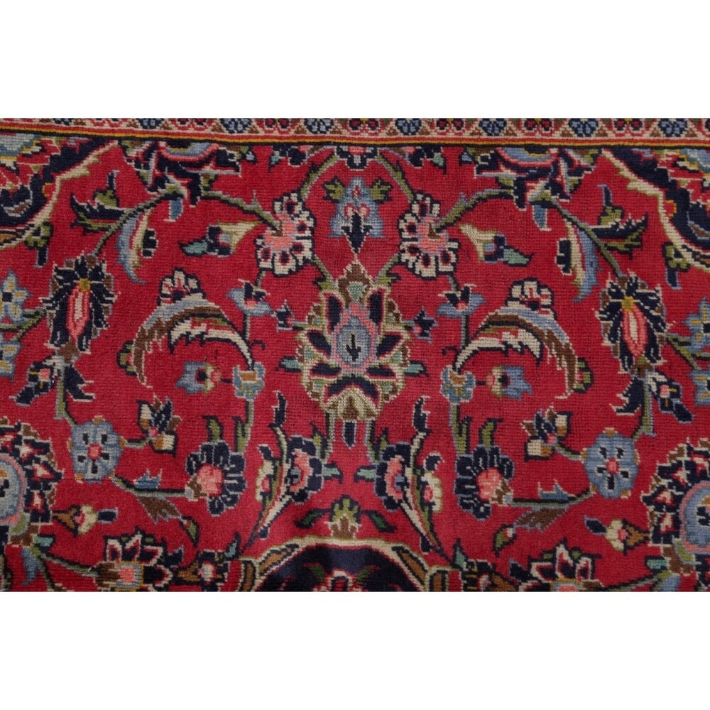 Vintage Kashan Medallion Traditional Hand-Knotted Wool Persian Rug - 10'11" x 8'1"