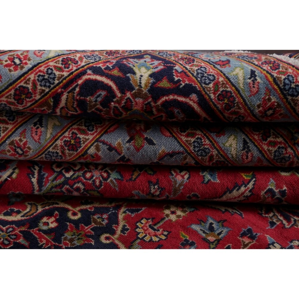 Vintage Kashan Medallion Traditional Hand-Knotted Wool Persian Rug - 10'11" x 8'1"