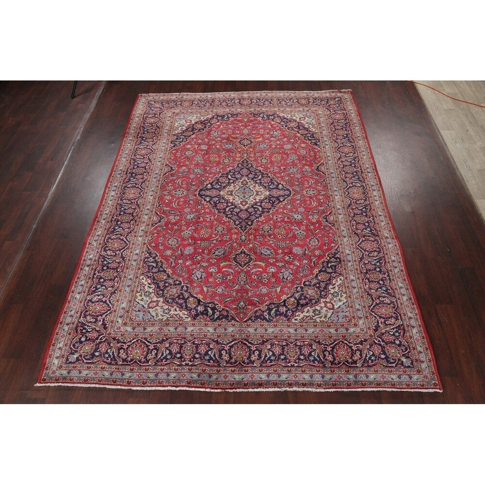 Vintage Kashan Medallion Traditional Hand-Knotted Wool Persian Rug - 10'11" x 8'1"