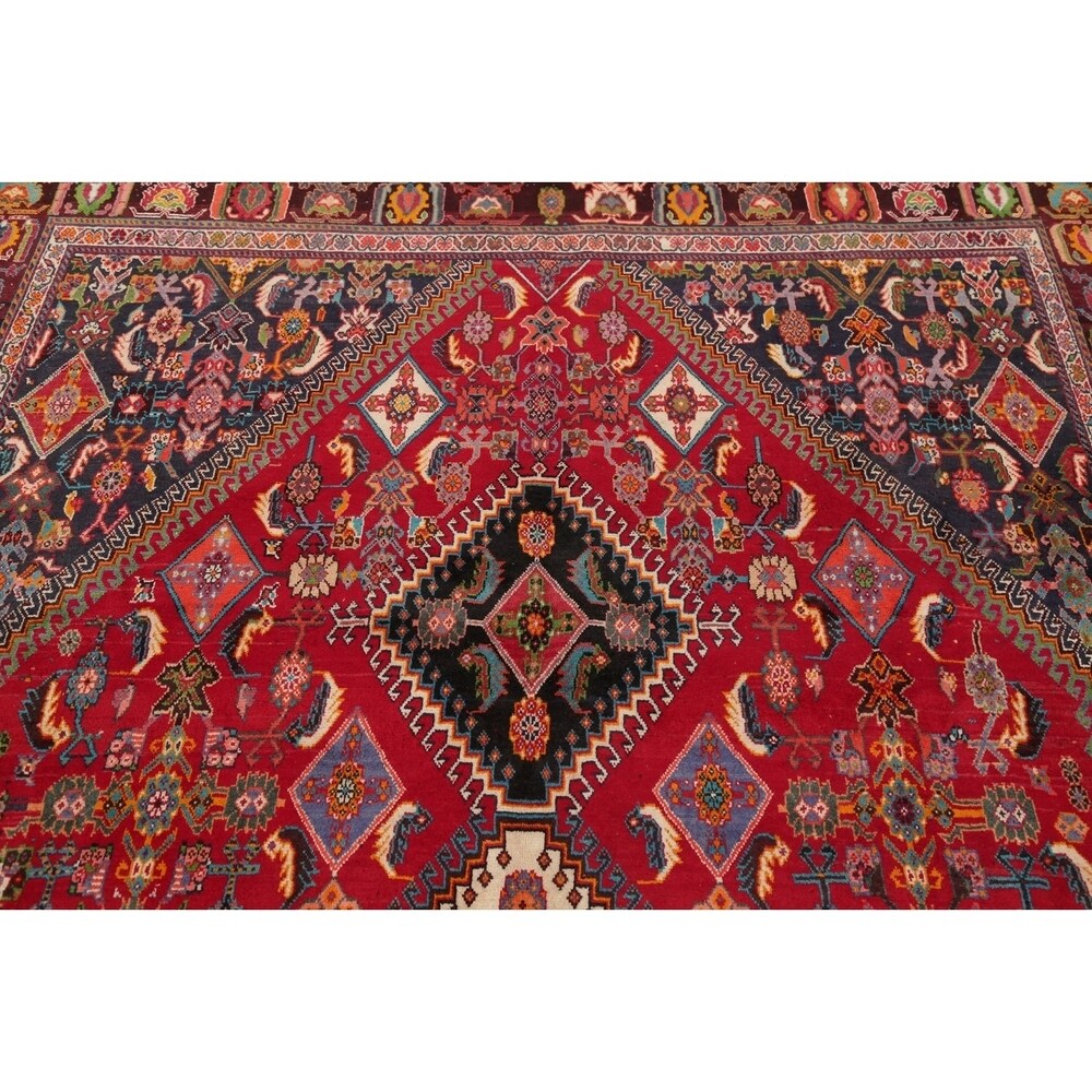 Vintage Kashkoli Geometric Hand-Knotted Wool Persian Oriental Area Rug - 9'7" x 6'8"