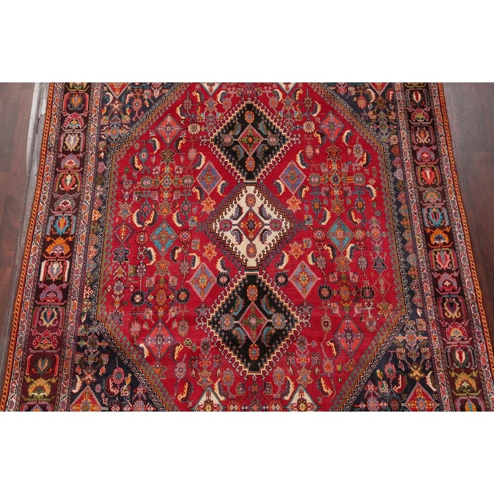 Vintage Kashkoli Geometric Hand-Knotted Wool Persian Oriental Area Rug - 9'7" x 6'8"