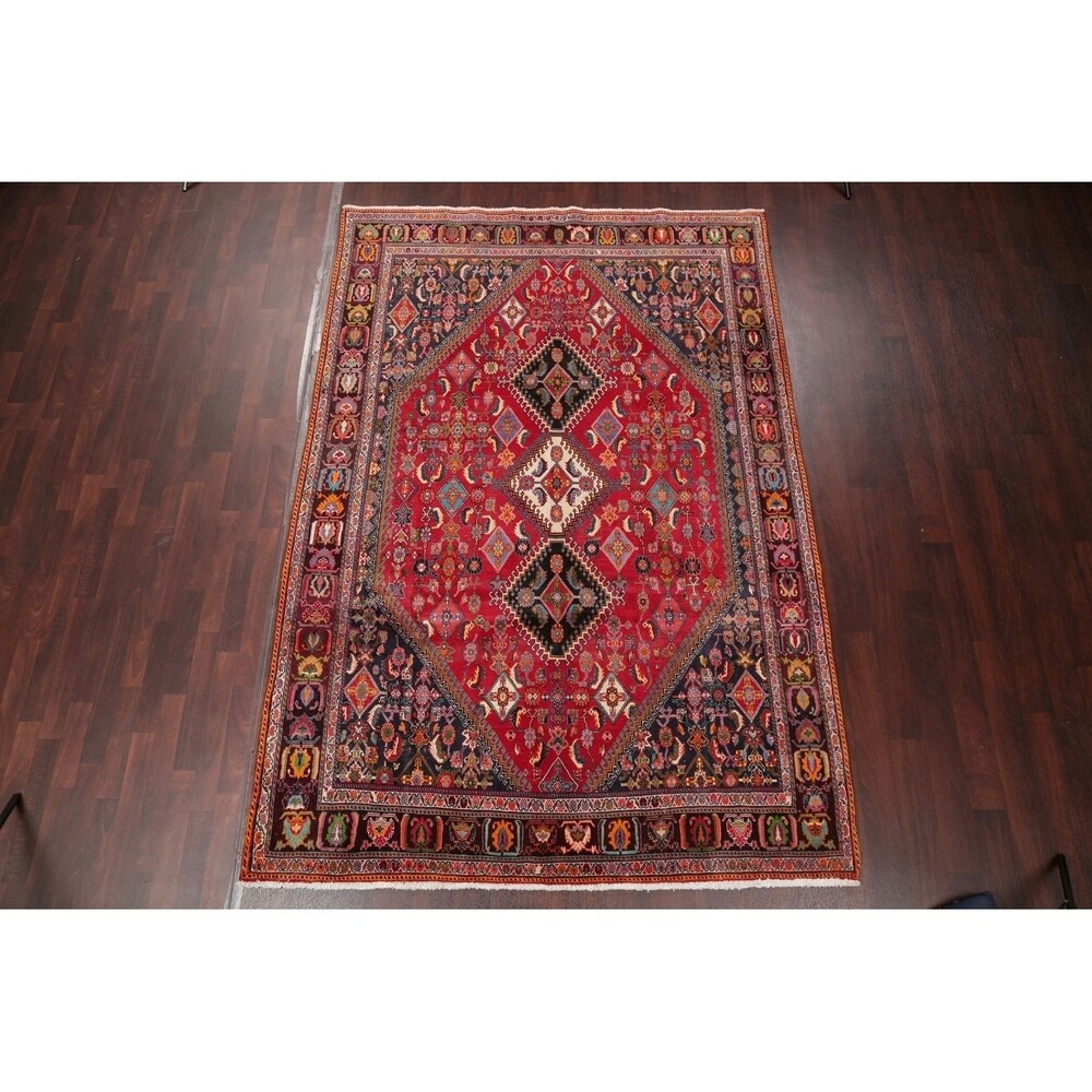 Vintage Kashkoli Geometric Hand-Knotted Wool Persian Oriental Area Rug - 9'7" x 6'8"