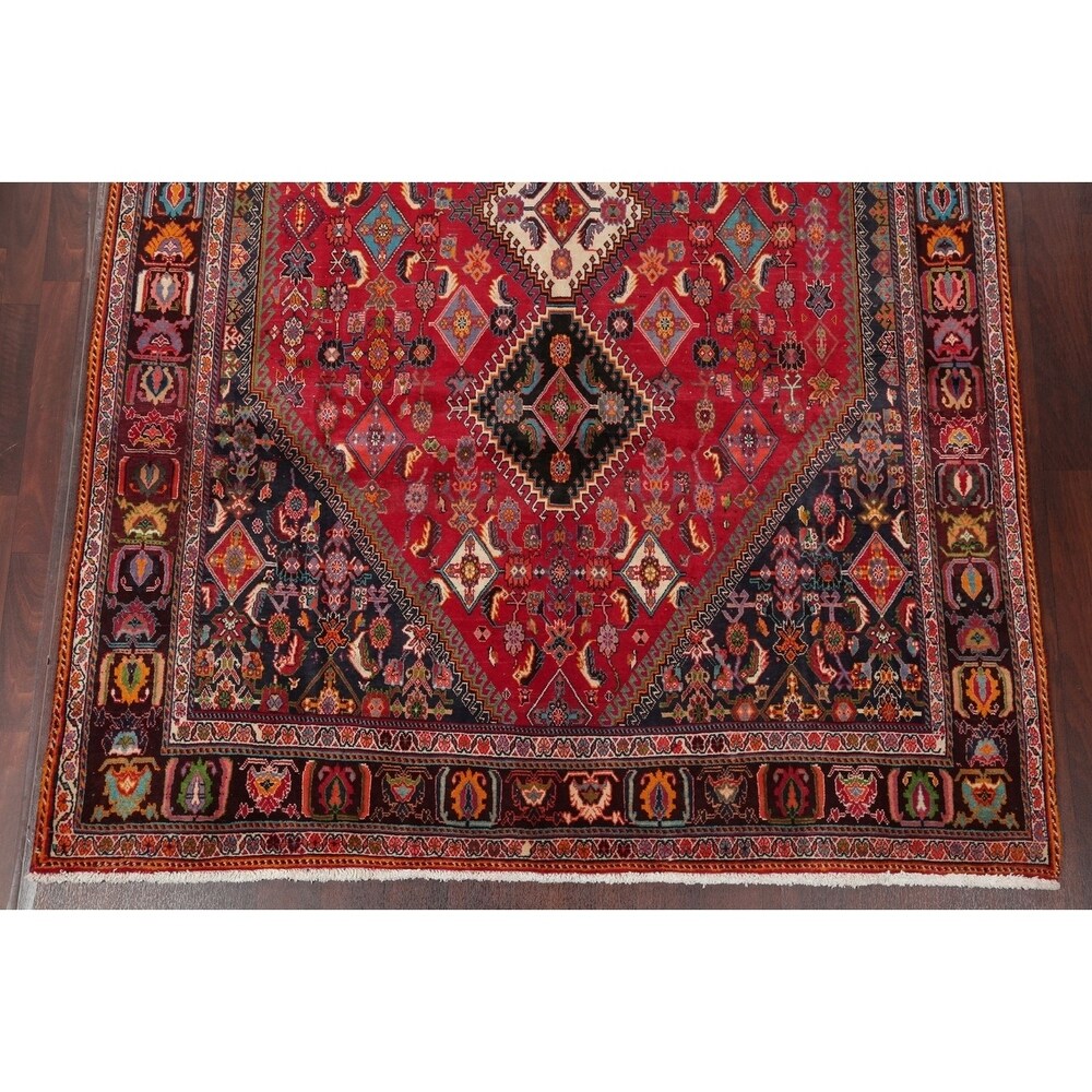 Vintage Kashkoli Geometric Hand-Knotted Wool Persian Oriental Area Rug - 9'7" x 6'8"