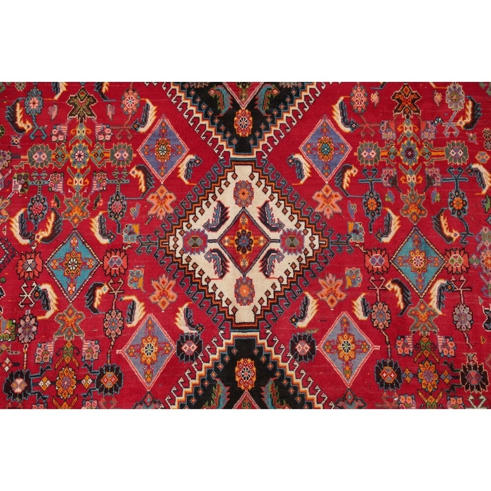 Vintage Kashkoli Geometric Hand-Knotted Wool Persian Oriental Area Rug - 9'7" x 6'8"