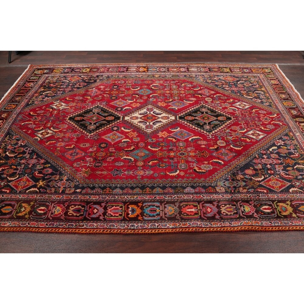 Vintage Kashkoli Geometric Hand-Knotted Wool Persian Oriental Area Rug - 9'7" x 6'8"