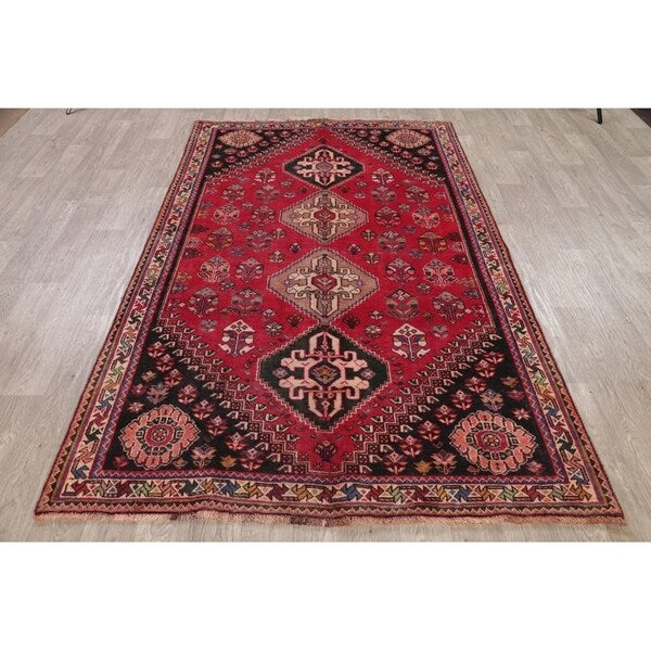 Vintage Kashkoli Geometric Handmade Wool Persian Area Rug - 8'9" x 5'4"