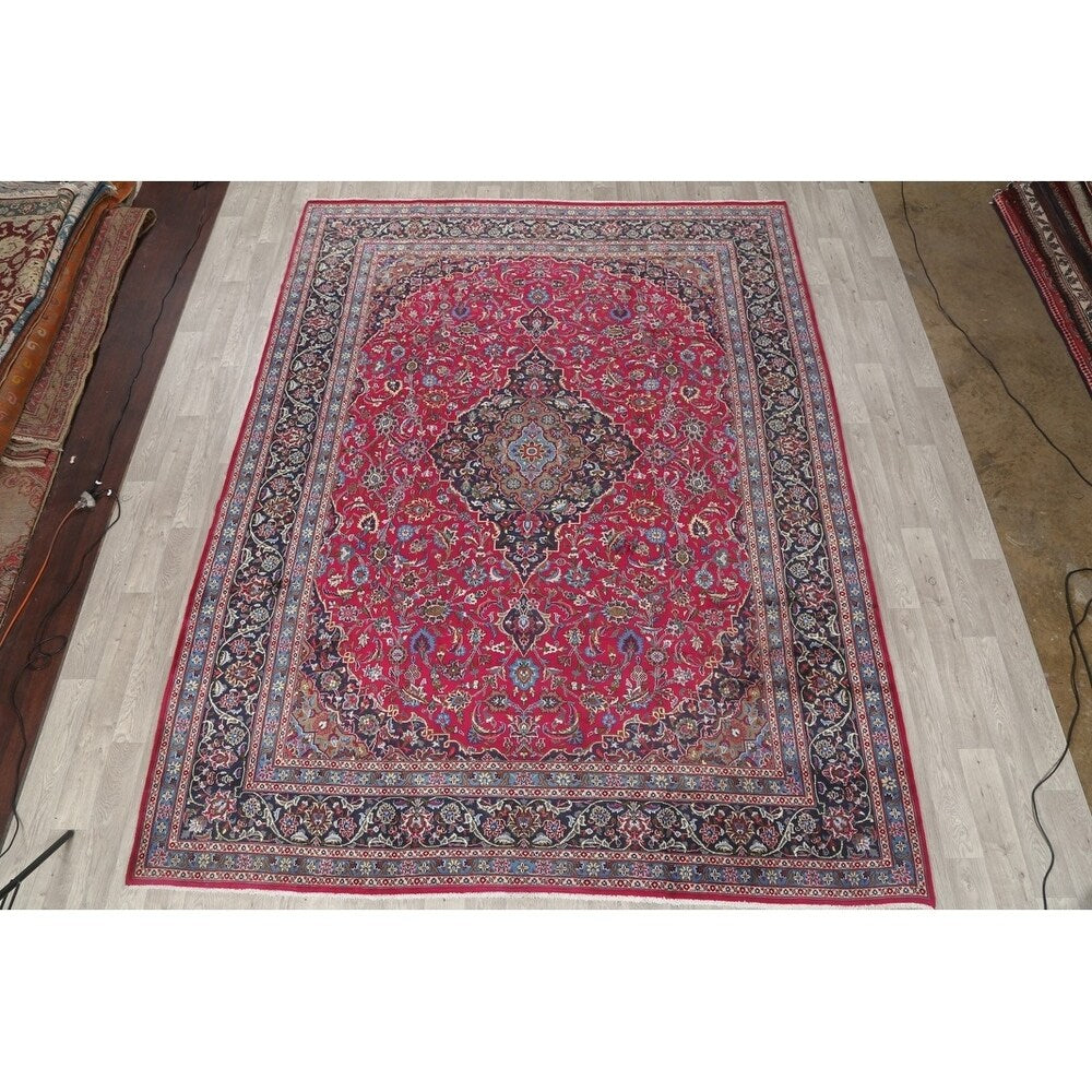 Vintage Kashmar Medallion Hand Made Wool Persian Area Rug - 12'8" x 9'7"