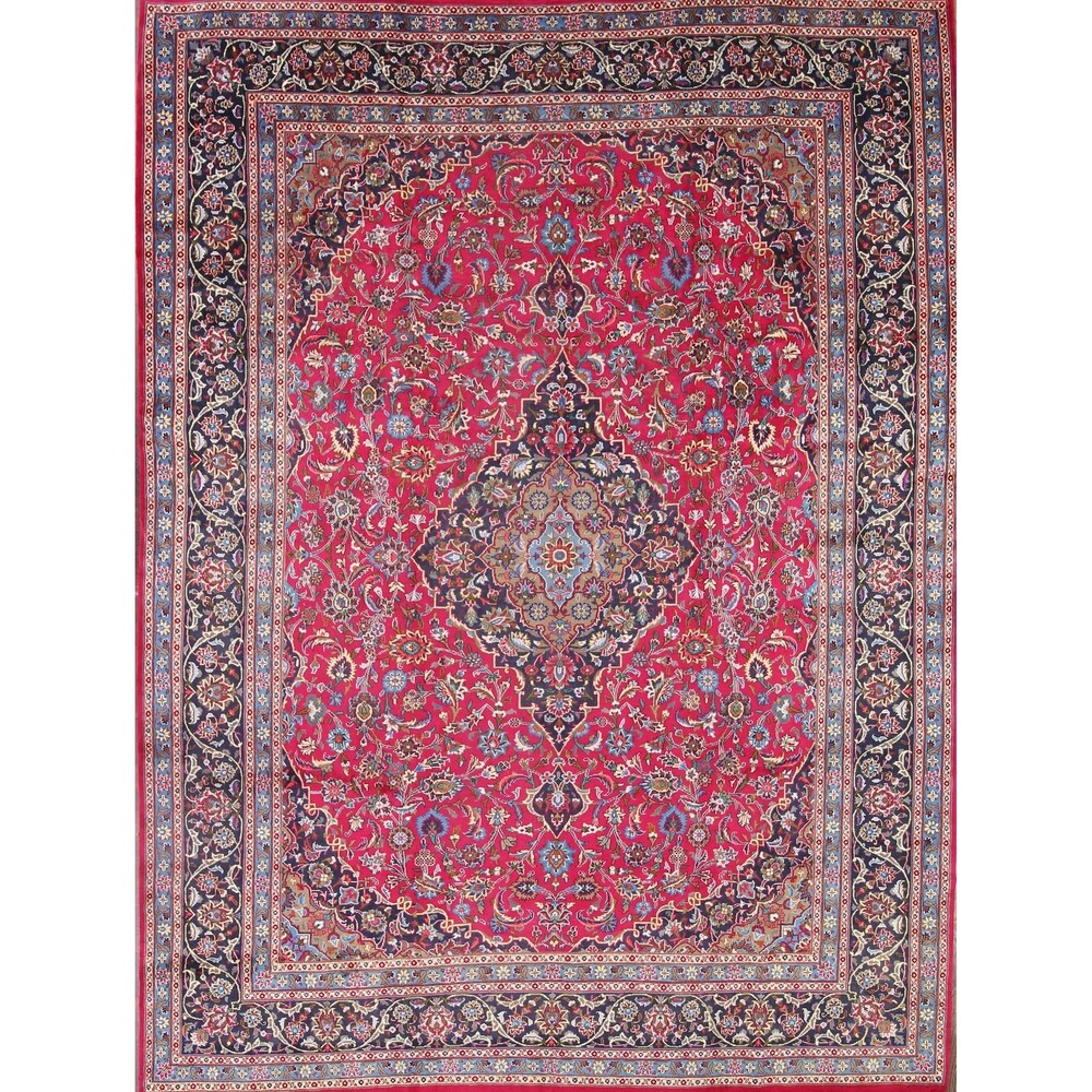 Vintage Kashmar Medallion Hand Made Wool Persian Area Rug - 12'8" x 9'7"