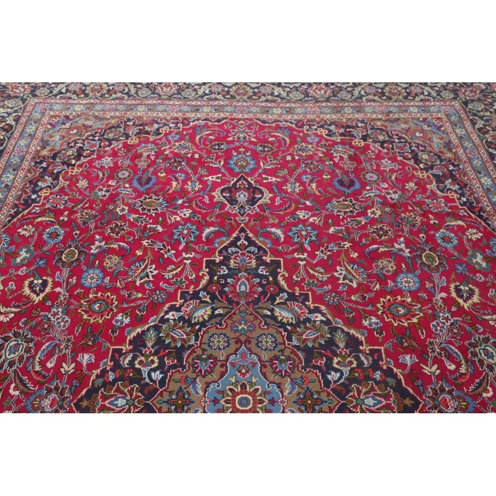 Vintage Kashmar Medallion Hand Made Wool Persian Area Rug - 12'8" x 9'7"