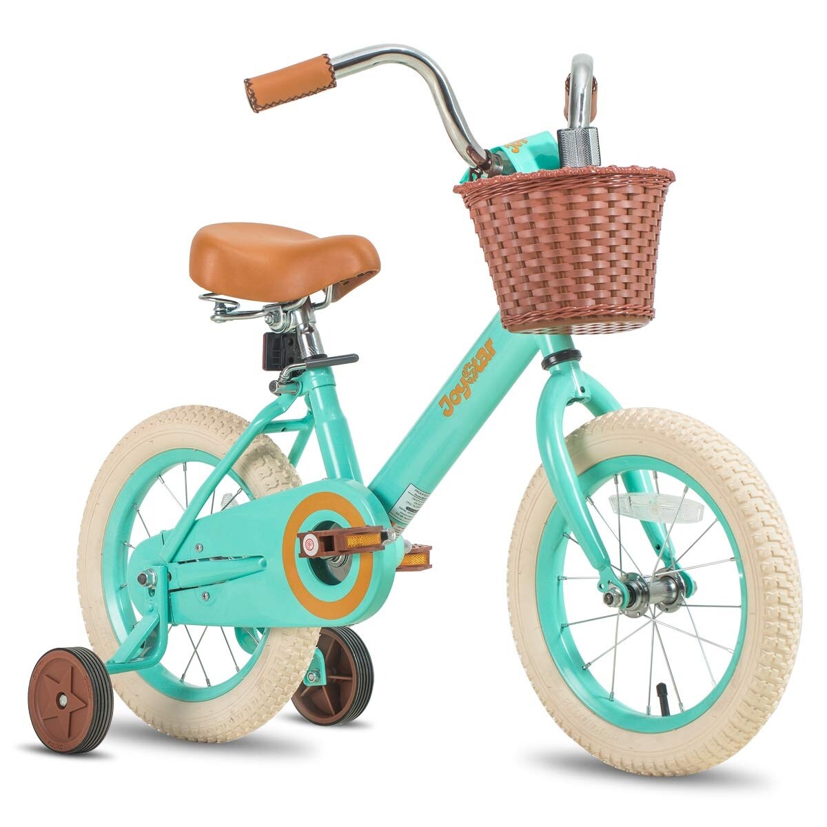 Vintage Kids Bike with Training Wheels & Basket, 14 Inch Kids Bicycle for 2-14 Years Girls & Boys (Green Beige Pink)