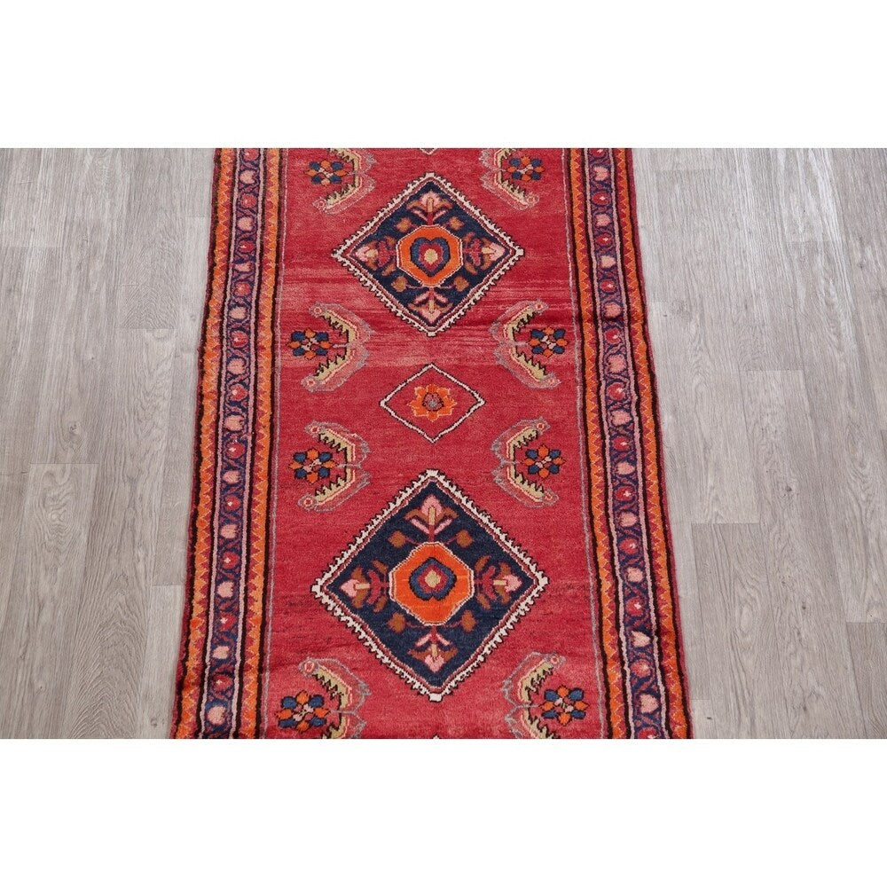 Vintage Lilian Diamond Oriental Hand Knotted Wool Persian Rug - 11'9" x 3'5" Runner