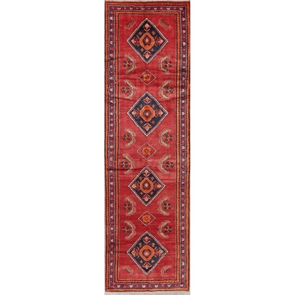 Vintage Lilian Diamond Oriental Hand Knotted Wool Persian Rug - 11'9" x 3'5" Runner