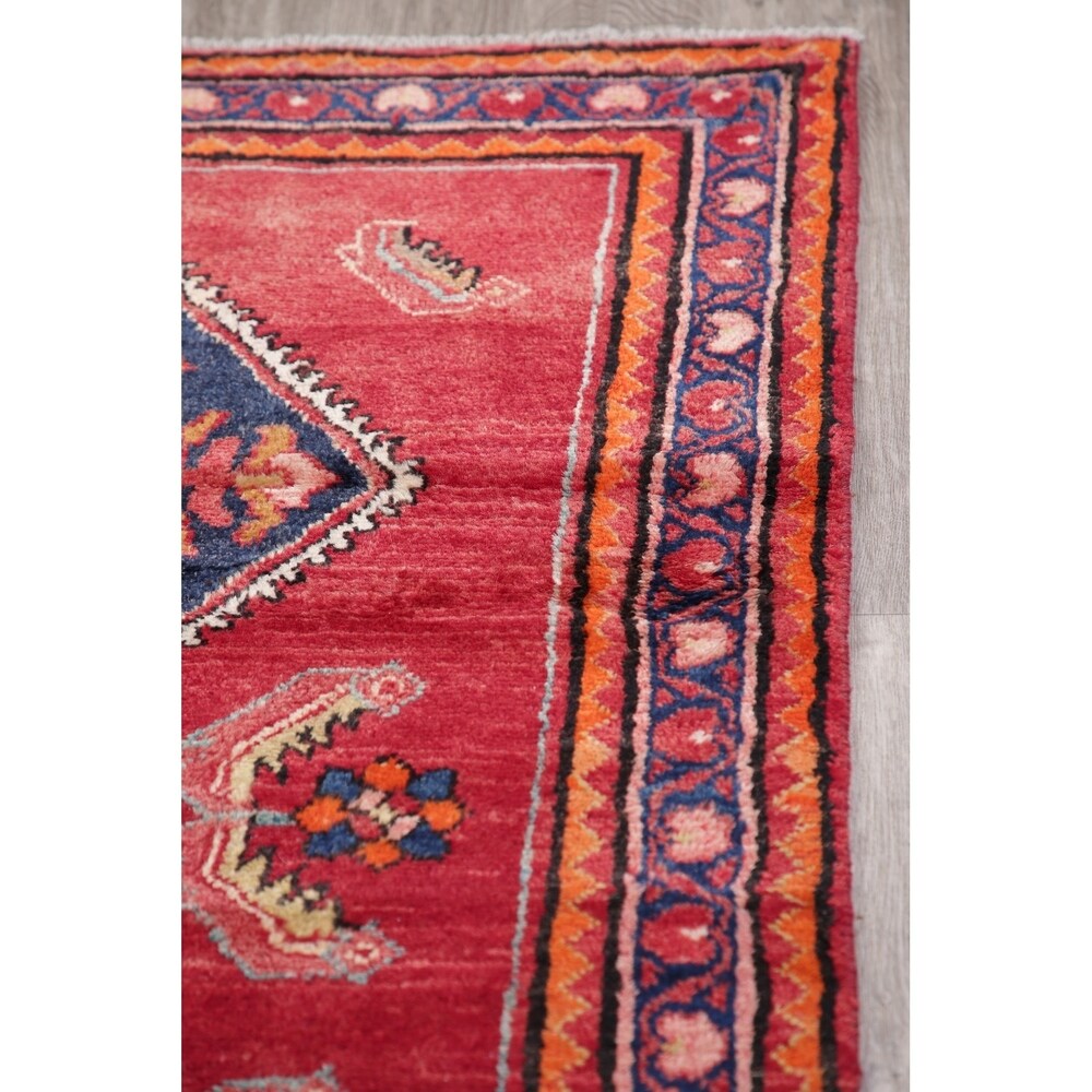 Vintage Lilian Diamond Oriental Hand Knotted Wool Persian Rug - 11'9" x 3'5" Runner