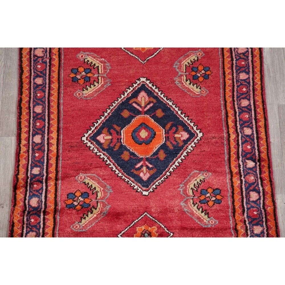 Vintage Lilian Diamond Oriental Hand Knotted Wool Persian Rug - 11'9" x 3'5" Runner