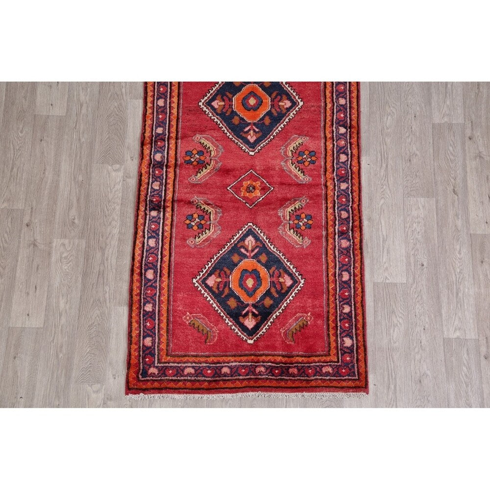 Vintage Lilian Diamond Oriental Hand Knotted Wool Persian Rug - 11'9" x 3'5" Runner