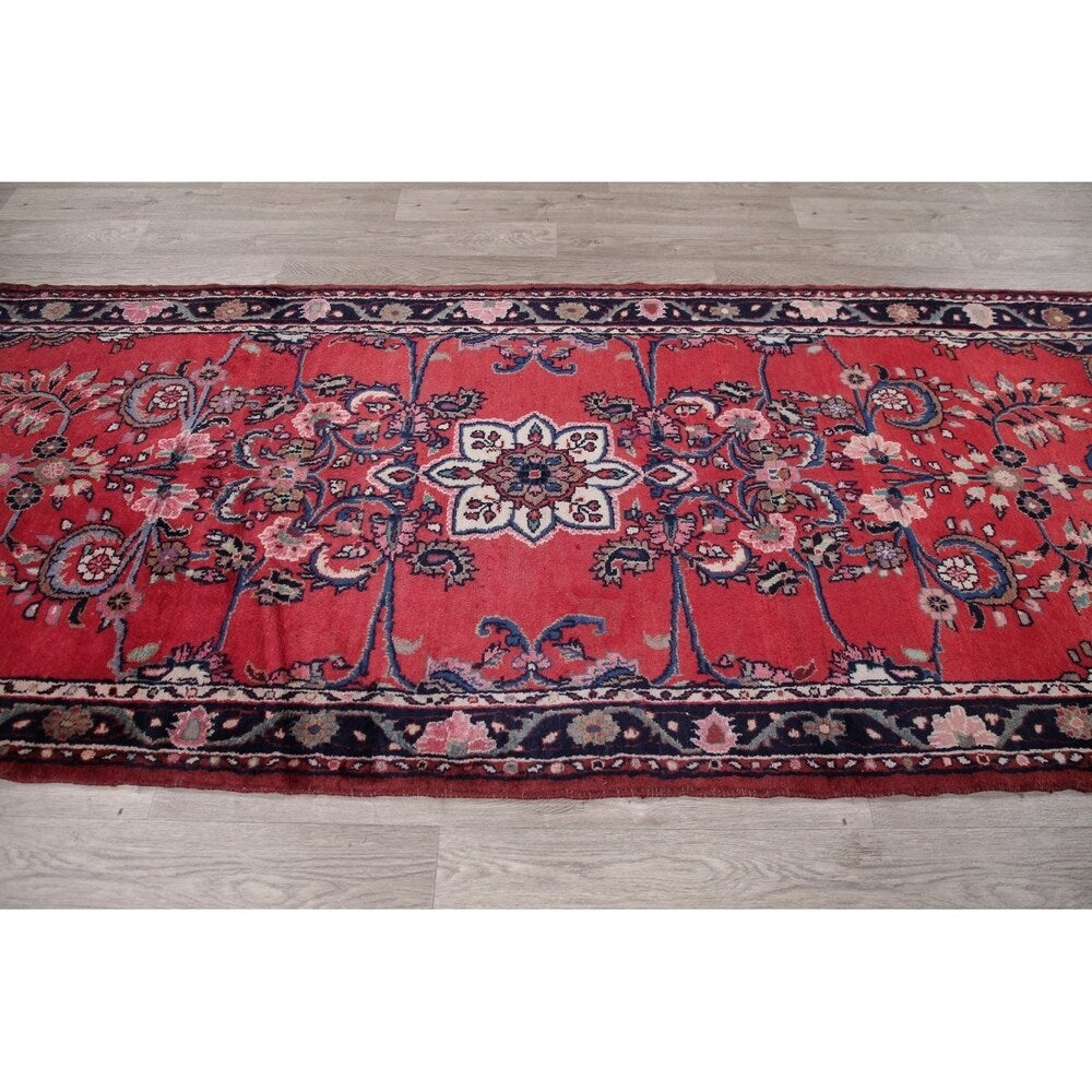 Vintage Lilian Oriental Hand Knotted Wool Persian Rug - 9'8" x 3'9" Runner