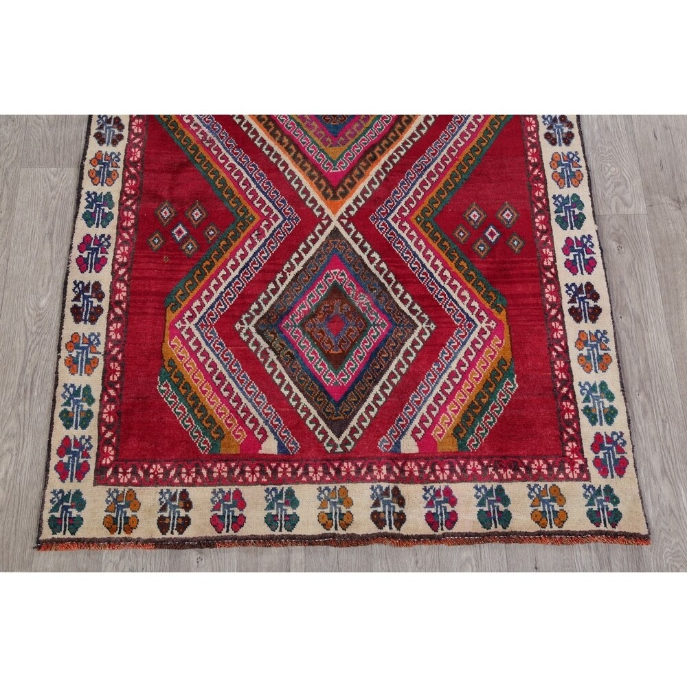 Vintage Lori Geometric Hand-Knotted Wool Persian Oriental Rug - 7'9" x 4'2" Runner