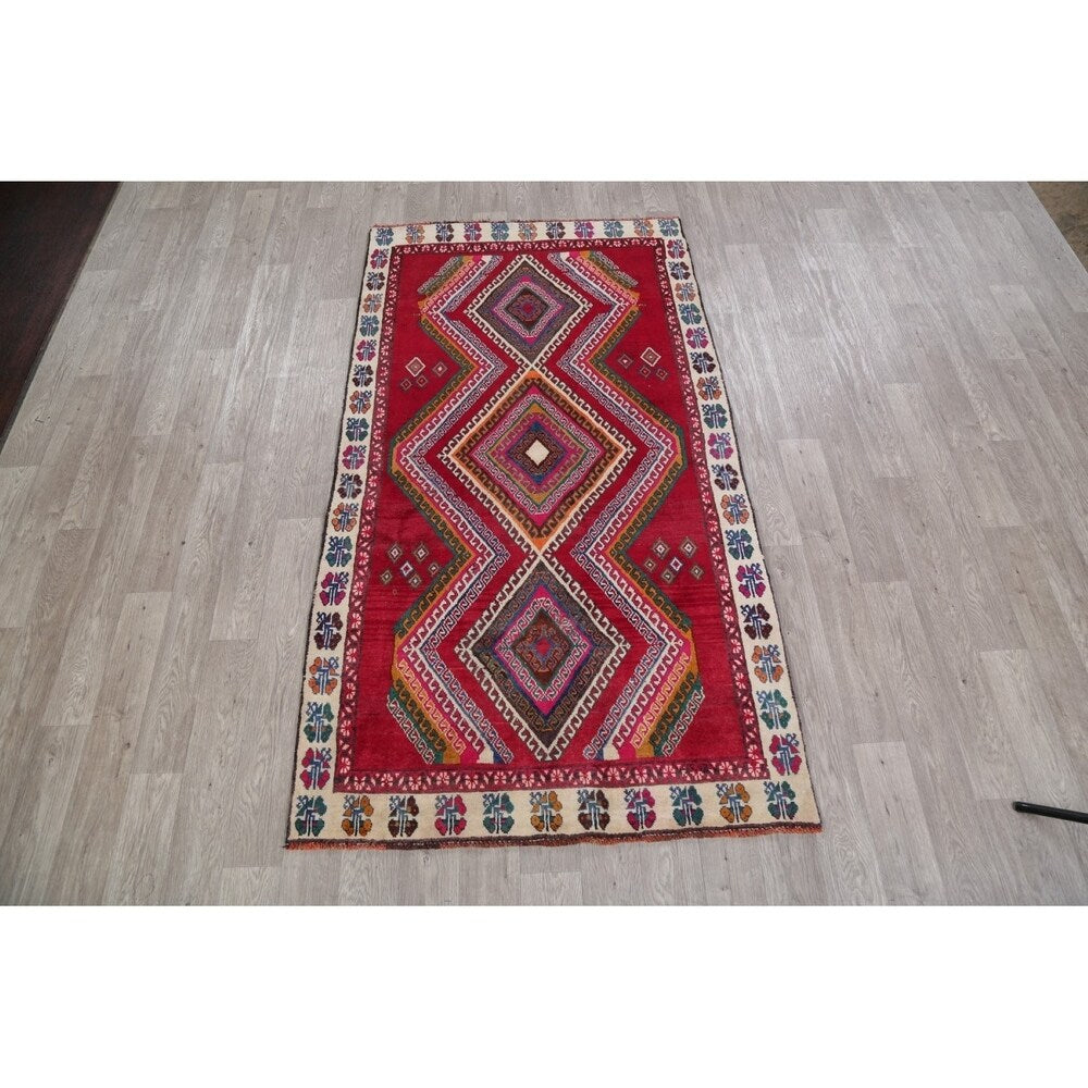 Vintage Lori Geometric Hand-Knotted Wool Persian Oriental Rug - 7'9" x 4'2" Runner