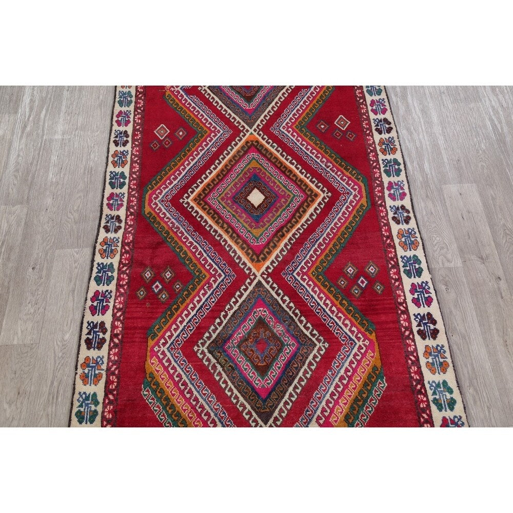 Vintage Lori Geometric Hand-Knotted Wool Persian Oriental Rug - 7'9" x 4'2" Runner