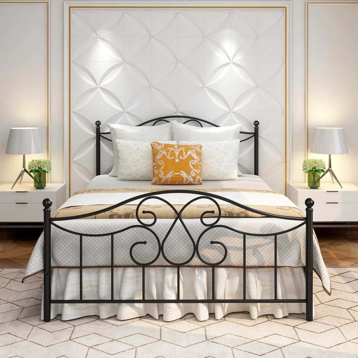 Vintage Metal Bed Frame with Headboard and Footboard,Easy Assembly