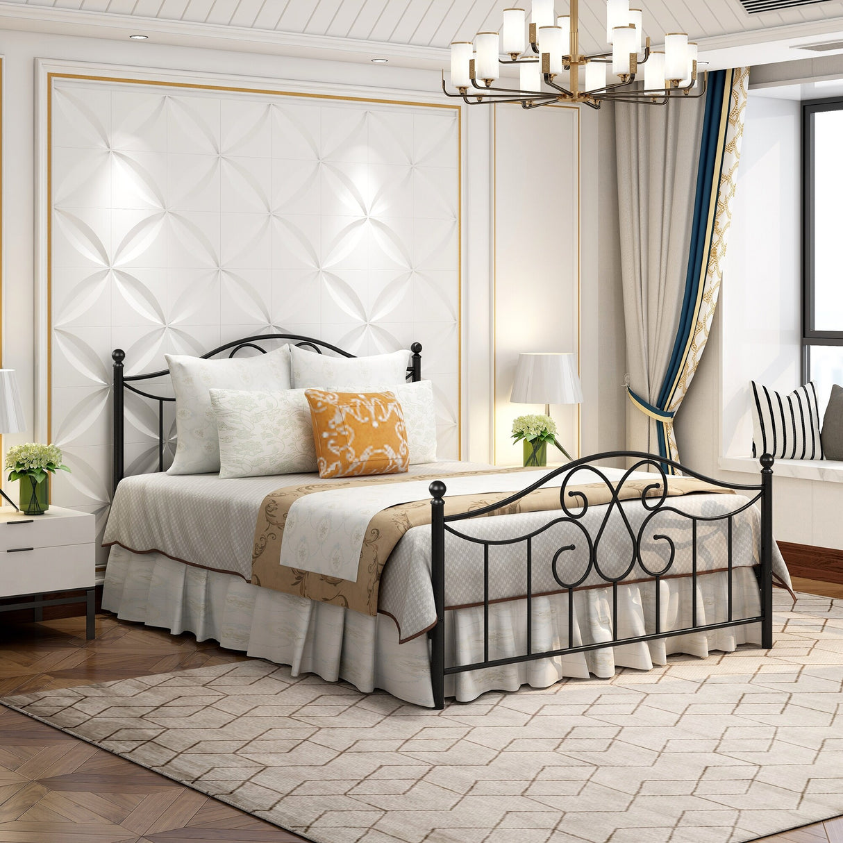 Vintage Metal Bed Frame with Headboard and Footboard,Easy Assembly