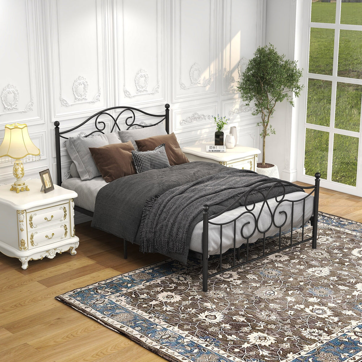 Vintage Metal Bed Frame with Headboard and Footboard,Easy Assembly