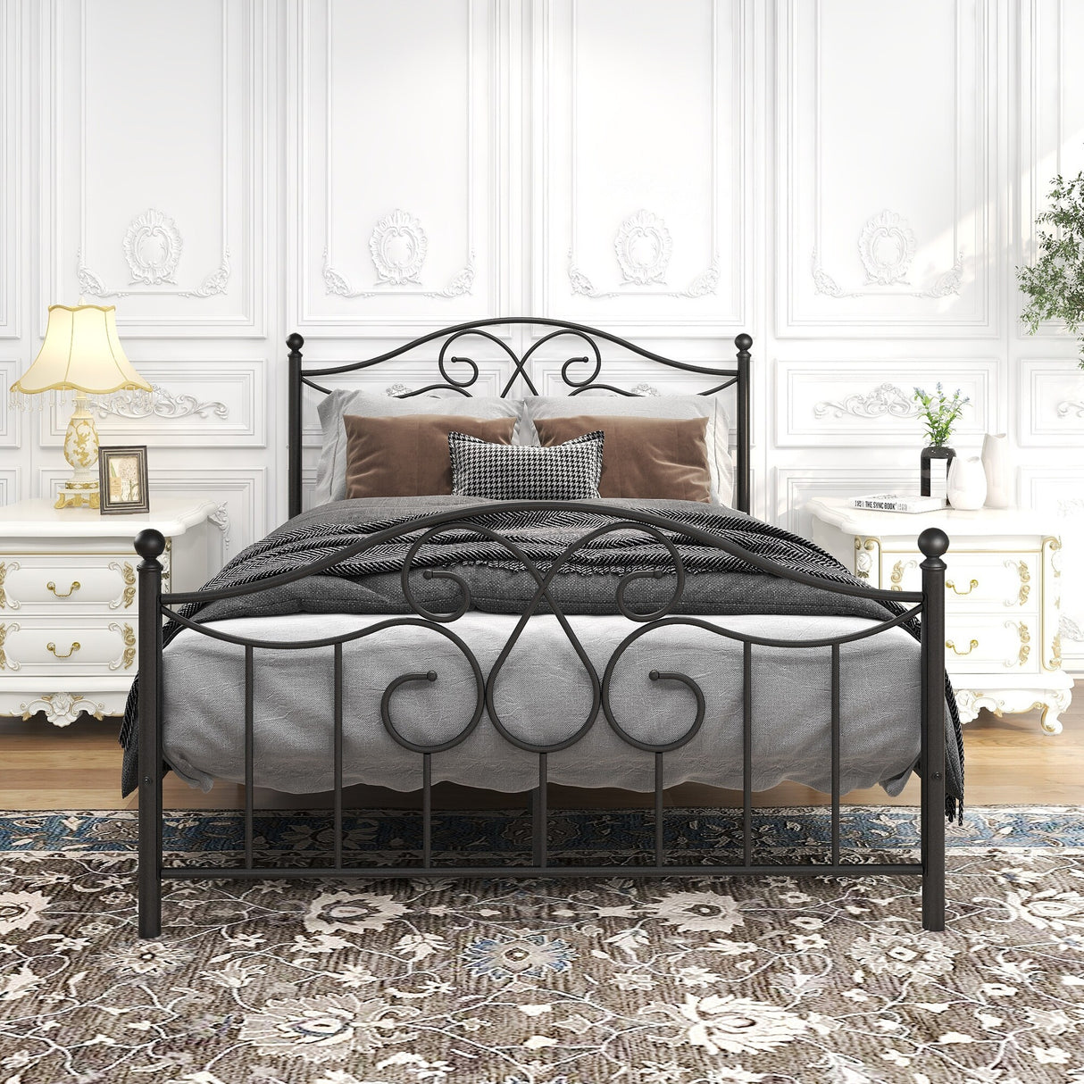 Vintage Metal Bed Frame with Headboard and Footboard,Easy Assembly