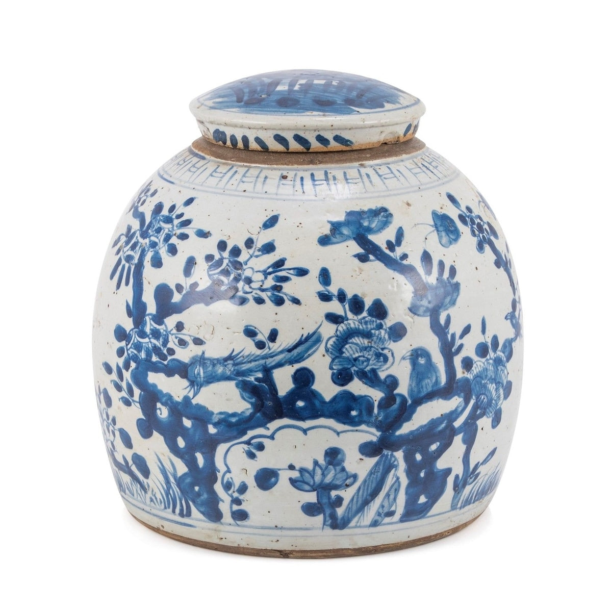 Vintage Ming Jar Plum Lily Pad Motif - Large