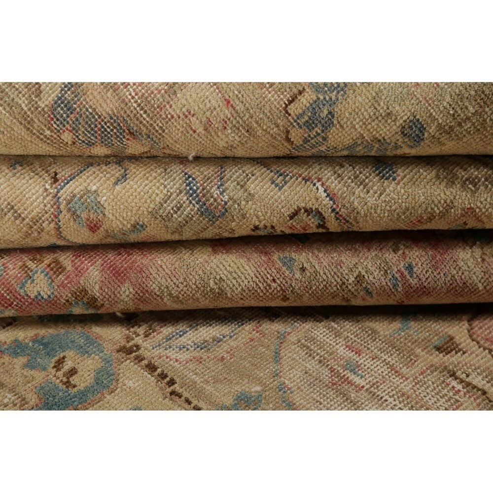 Vintage Muted Distressed Medallion Hand Knotted Persian Area Rug - 12'5" x 9'9"
