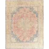 Vintage Muted Distressed Medallion Hand Knotted Persian Area Rug - 12'5" x 9'9"