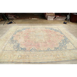 Vintage Muted Distressed Medallion Hand Knotted Persian Area Rug - 12'5" x 9'9"