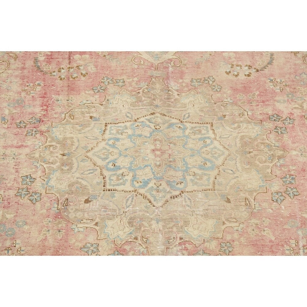 Vintage Muted Distressed Medallion Hand Knotted Persian Area Rug - 12'5" x 9'9"