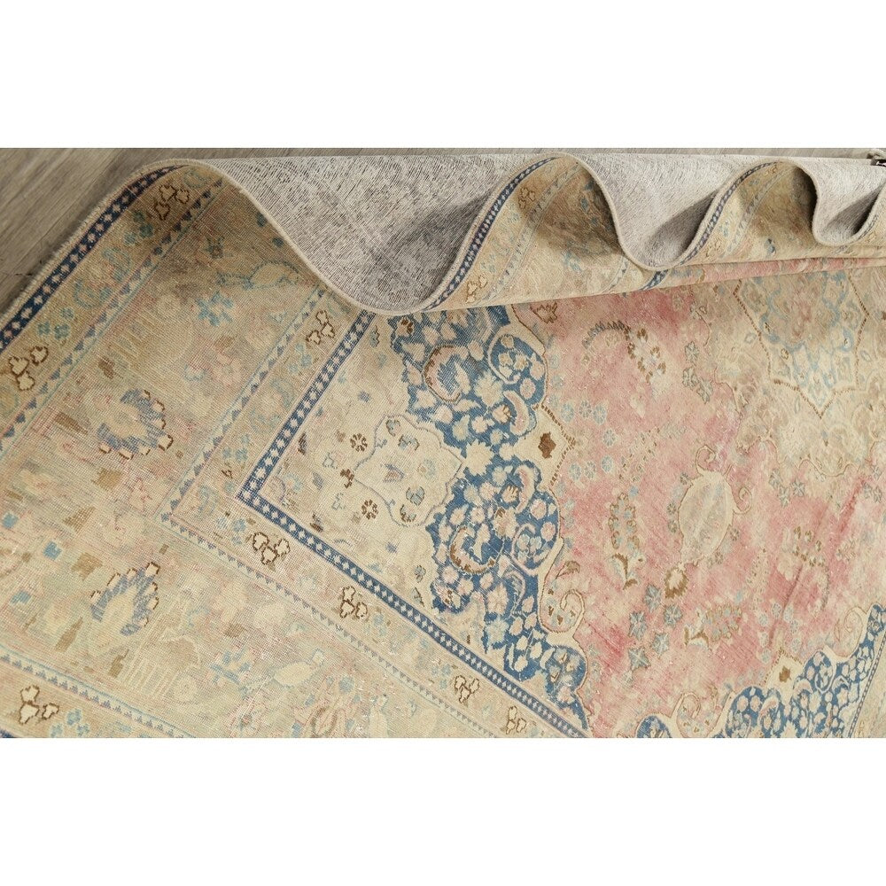 Vintage Muted Distressed Medallion Hand Knotted Persian Area Rug - 12'5" x 9'9"