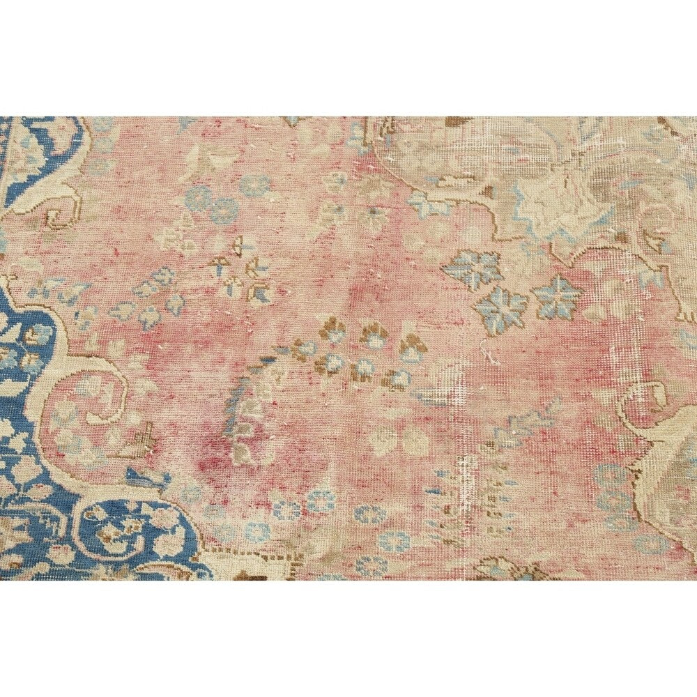 Vintage Muted Distressed Medallion Hand Knotted Persian Area Rug - 12'5" x 9'9"