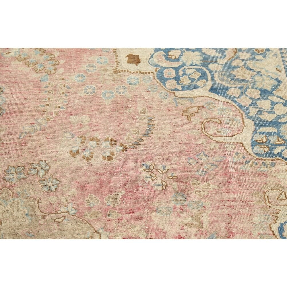 Vintage Muted Distressed Medallion Hand Knotted Persian Area Rug - 12'5" x 9'9"