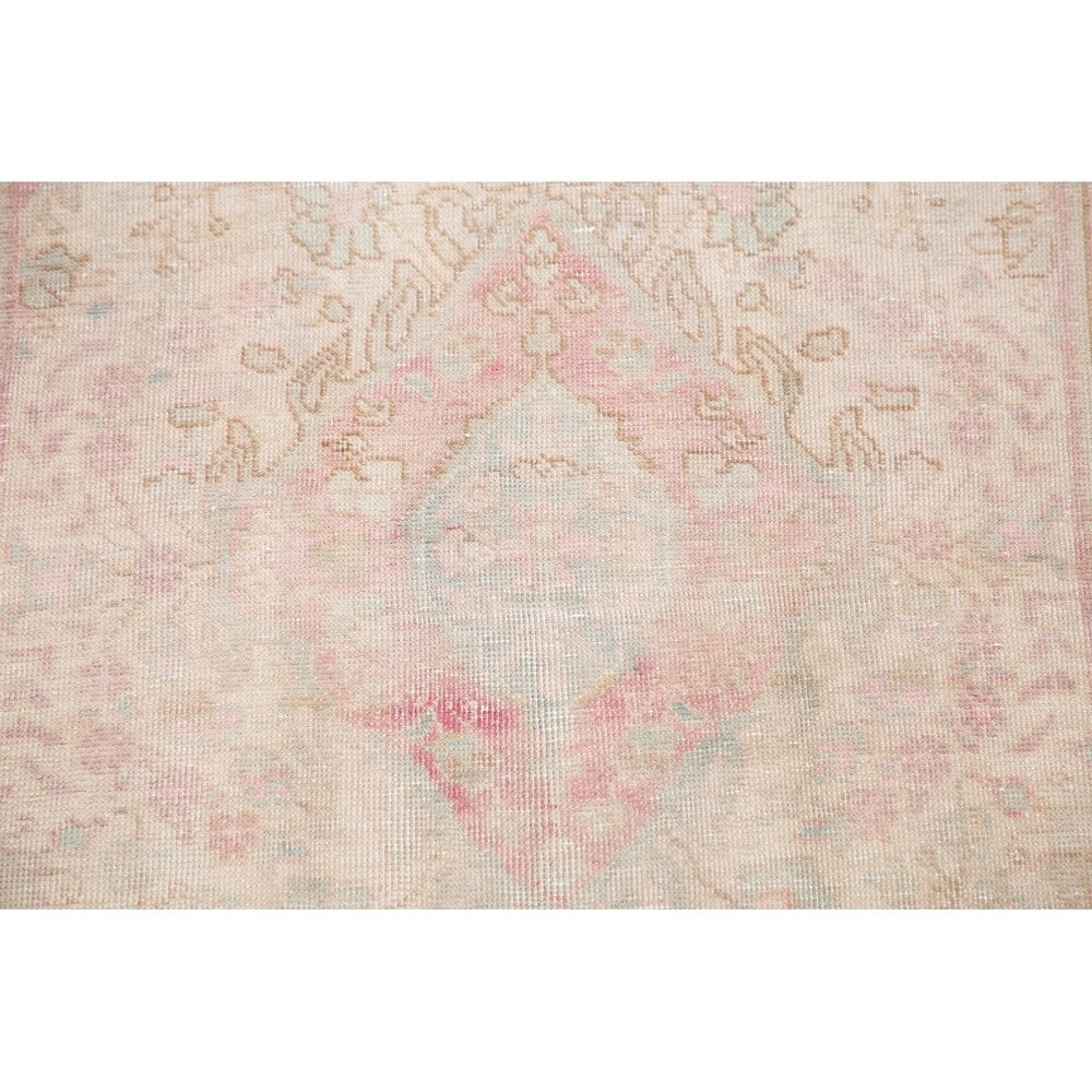 Vintage Muted Distressed Tabriz Medallion Handmade Persian Area Rug - 4'5" x 2'10"